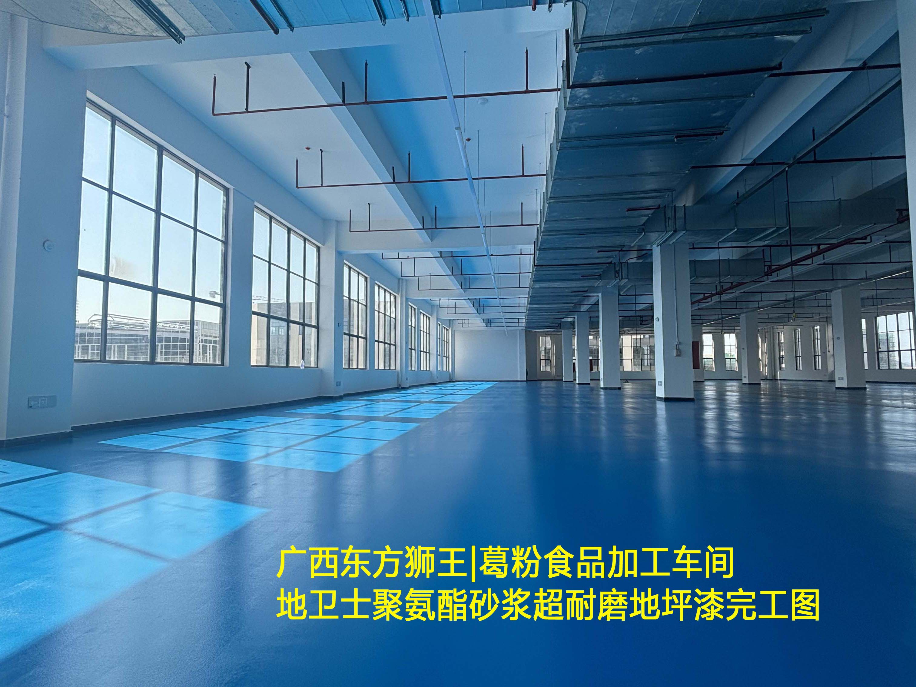 广西东方狮王|葛粉食品加工车间聚氨酯砂浆超耐磨地坪漆完工图