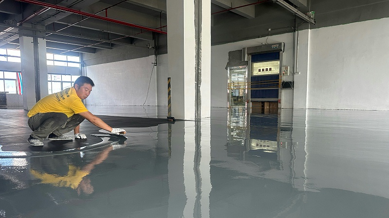 广东佛山某科技公司“地卫士”防静电超耐磨砂浆自流平型地坪漆 施工图一角