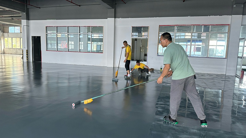 广东佛山某科技公司“地卫士”防静电超耐磨砂浆自流平型地坪漆 施工图一角